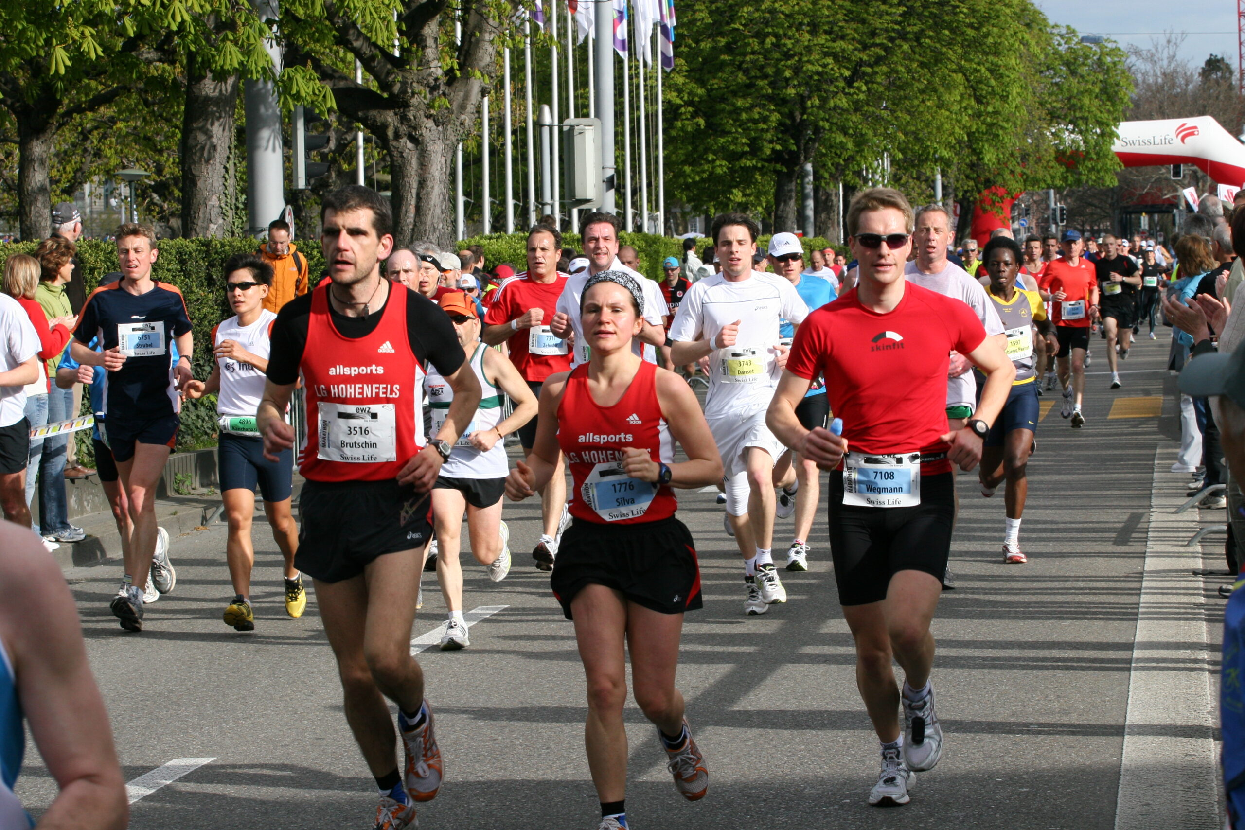 Marathon runners racing outdoors