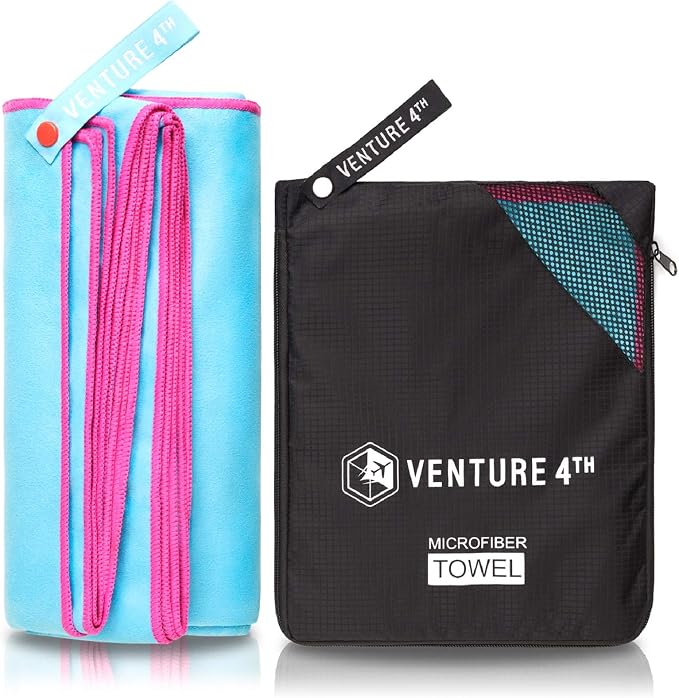 Compact microfiber travel towel with carry bag